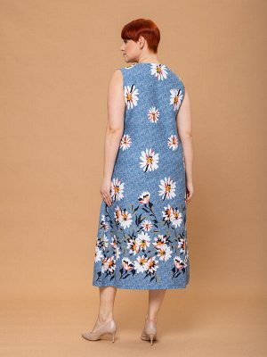 Платье Пк-414/джинс-цветок