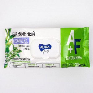 Влажные салфетки Aura family с антибактериальным эффектом big-pack 180 шт.