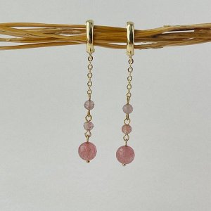 Серьги на цепочке из Клубничного кварца