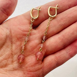 Серьги на цепочке из Клубничного кварца