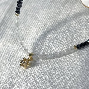 Колье из черной Шпинели и Лунного камня с подвеской