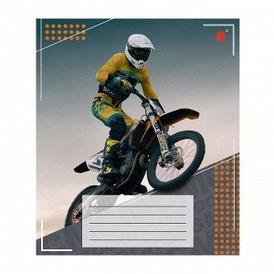Тетрадь 12 листов в клетку "Мотоциклист", обложка мелованная бумага, ВД-лак, блок офсет, МИКС