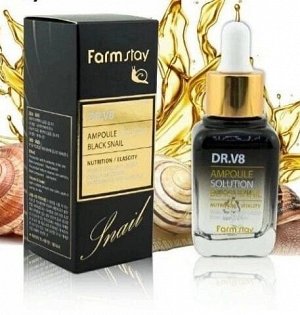 Сыворотка с муцином улитки FarmStay DR.V8 Ampoule Solution Black Snail 30 ml