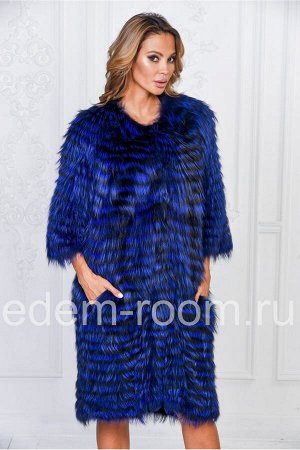 Синее меховое пальто из лисы