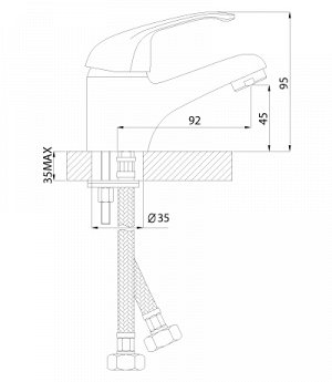 Смеситель одноручный (35 мм) д/умывальника монолитный излив 92 мм, хром  B35-11