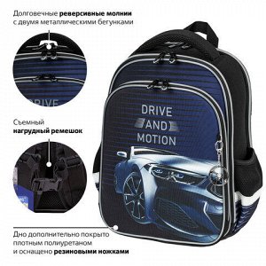 Ранец BRAUBERG QUADRO, 3 отделения, с брелоком, "Sport car", LED-ЛАМПОЧКИ, 37х28х18 см, 271359