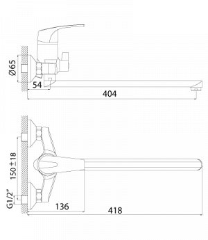 D40-32 Смеситель одноручный (40 мм) для ванны с плоским изл. 350 мм, див. с керам. пластинами D40-32
