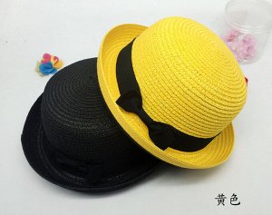 Шляпа желтая с черным  бантом