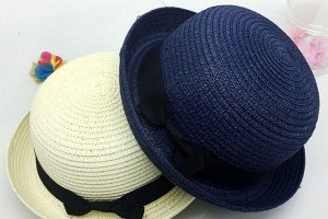 Шляпа голубая/ синяя/тёмно- синяя с черным бантом