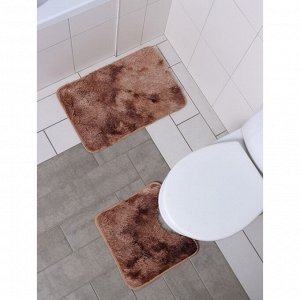 Набор ковриков для ванной и туалета Доляна «Пушистик», 2 шт: 38?40, 40?60 см, цвет бежево-коричневый