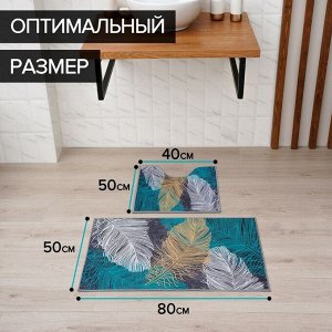 Набор ковриков для ванной и туалета Доляна «Перышки», 2 шт: 50?80, 50?40 см
