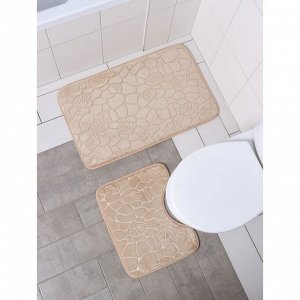 Набор ковриков для ванной и туалета Доляна «Галька, ракушки», 2 шт: 39?40, 50?80 см, цвет бежевый