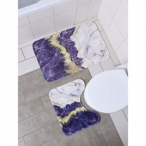 Набор ковриков для ванной и туалета Доляна «Мрамор», 2 шт: 79?50, 50?39 см