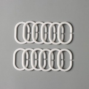 Кольца для штор Доляна, в ванную, пластик, 12 шт., 5.7x3.8 см, белые