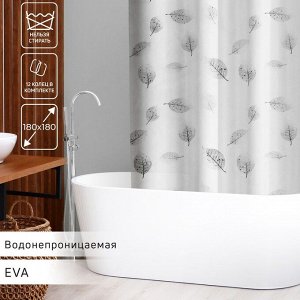 Штора для ванны Доляна «Чёрно-белые листья», 180?180 см, EVA