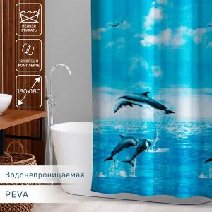 Штора для ванной комнаты Доляна «Дельфины», 180?180 см, PEVA