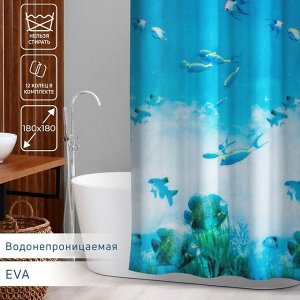 Штора для ванны Доляна «Рыбки», 180?180 см, EVA