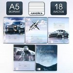 Тетрадь А5, 18 листов на скрепке в линию &quot;Grey&quot;, обложка мелованный картон 230 гр., 5 видов МИКС, белизна 96% .