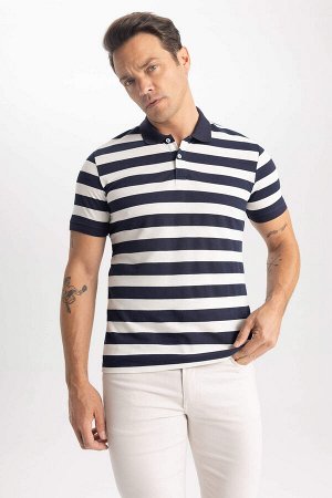 Полосатая футболка с коротким рукавом Slim Fit с воротником поло