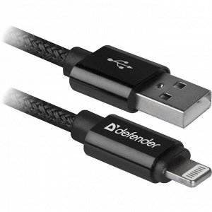 Шнур USB А - Lightning (1м) шт.-шт. Defender ACH01-03T PRO 87808 LED чер.