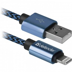 Шнур USB А - Lightning (1м) шт.-шт. Defender ACH01-03T PRO 87811 LED син.