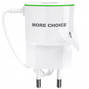 Заряд. устр. сетевое More choice NC40m, 1USB + встр./каб. micro-USB, 1.0A white green