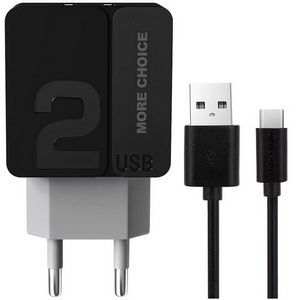 Заряд. устр. сетевое More choice NC46a, 2USB + кабель Type-C, 2.4A black grey