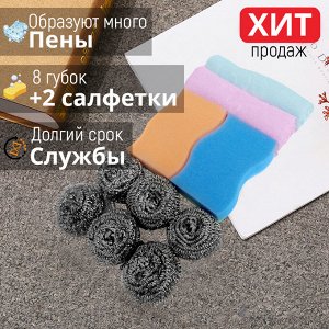 Набор для мытья посуды + салфетки для кухни Dishcloth Set / 10 предметов