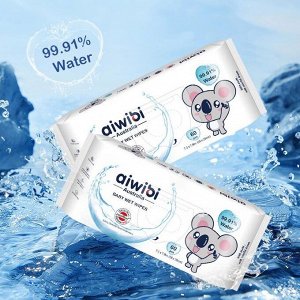 AIWIBI салфетки влажные детские мягкая упаковка с клапаном нейтральный 60 шт.