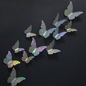 Наклейки "Бабочки радужные. Голография", 8-12 см*4 шт, 12 шт.