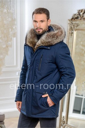 Синяя тканевая мужская куртка для зимы