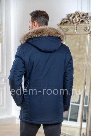 Синяя тканевая мужская куртка для зимы