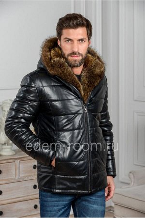 Теплая мужская куртка из кожи