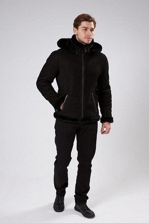 Мужская чёрная куртка - дублёнка с капюшоном