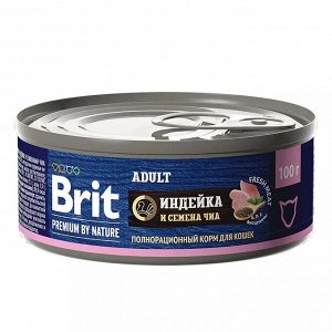 Brit Premium by Nature конс 100гр д/кош Adult Индейка/Семена чиа (1/12)