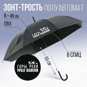 Зонт-трость полуавтомат «Горы, реки - Урал навеки», цвет черный, 8 спиц, R = 45 см