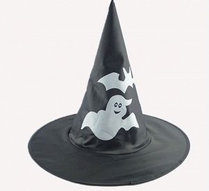 Шляпа ведьмы, цв черный, летучая мышь и привидение