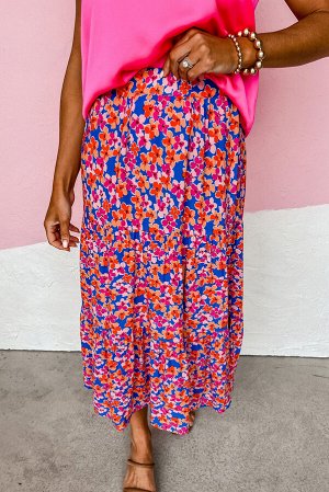 Розовая многоярусная юбка-макси с цветочным принтом