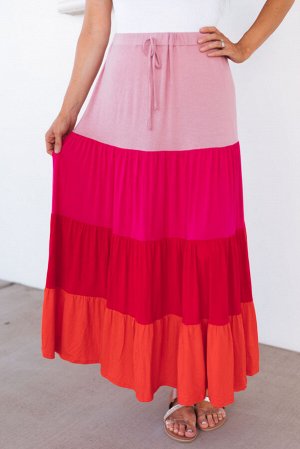 Розовая многоярусная юбка-макси в стиле колобок