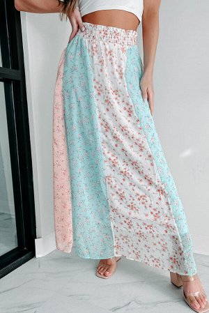 Голубая юбка-макси с цветочным принтом в стиле колорблок
