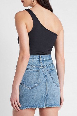 Голубая джинсовая мини-юбка с потертостями