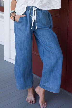 Голубые широкие джинсы с эластичным поясом
