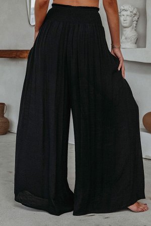 Черные брюки-палаццо с эластичным поясом