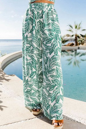 Green Boho Floral Sleeveless Wide Leg Pocket Pants Set