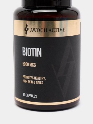 Awoch Active. Биотин 5000 мг. Витамин для красоты волос, кожи и ногтей, ANTI-AGE