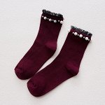 Женские носки с бусинами и рюшей, цвет винный
