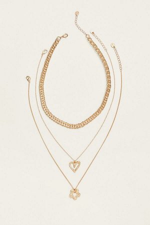 Набор из 3 ожерелий в виде цветка и сердца с натуральным дизайном 00238404