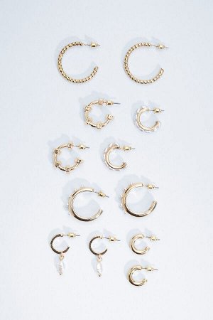 Набор из 6 серег-кольцов с искусственным жемчугом и символами 00018405