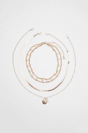 Набор из 3 ожерелий со змеями и искусственным жемчугом 00209404
