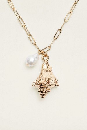 Набор из 2 морских раковин и ожерелья с искусственным жемчугом 00259404